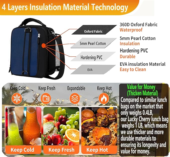 Lunch Box Insulated Lunch bag for Men Teen Kids Boys Adult Portable Stylish Small Lunchbox Special Design for Working Office school Picnic