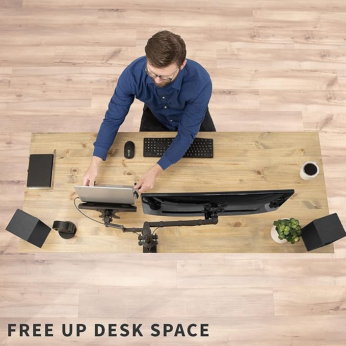 VIVO Steel Universal Full Motion Pole Mount Laptop Holder Arm with Removable 75mm and 100mm VESA Plate, Fits 10 to 15.6 inch Laptops, Black, MOUNT-PL1A-LAP3
