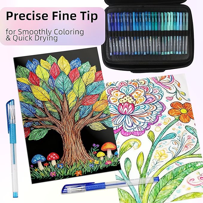 312 Pack Gel Pens for Adult Coloring Book, 156 Colors Artist Colored Pens with 156 Refills & Coloring Book, Glitter Gel Pen for Coloring Drawing Writing Doodle Journaling Planner Art Craft