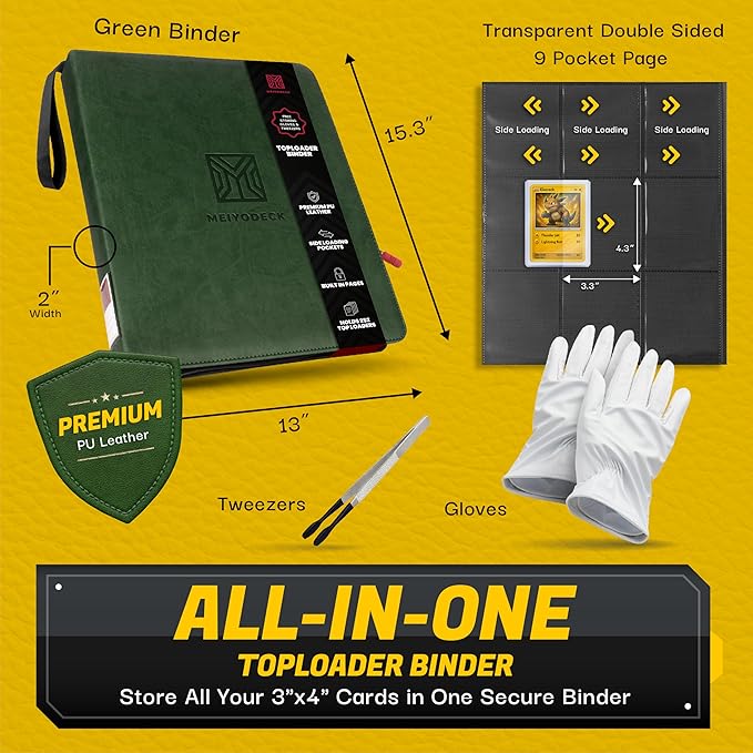 Toploader Binder | Holds 252 Toploaders | 9-Pocket | Ringless Double-Sided Pockets | Includes Collector Tweezers & Gloves | Premium Top Loader Binder for Trading Cards, Pokemon, Yu-Gi-Oh & TCG