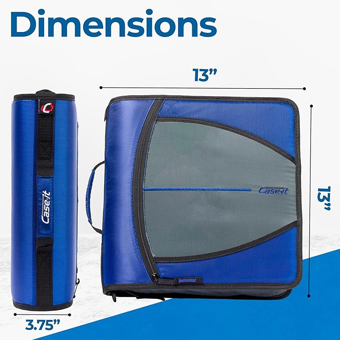 Case-it Mighty Zip Tab School Zipper Binder | 3-Inch O-Rings, 600-Sheet Capacity, 5-Subject Expanding File Folder, Multiple Pockets & Storage Organizer, Shoulder Strap | D-146 Midnight Blue | 6 Pack