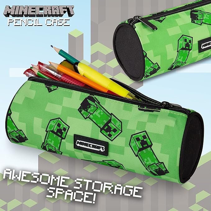 Minecraft Boy's Gamer School Pencil Case – Round Pencil Case 22 cm Video Games Design