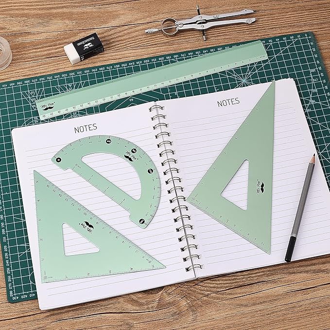 Mr. Pen- Geometry Set, 4 Pack, Light Green, Metal Geometry Kit, Triangle Ruler, Metal Ruler, Drafting Triangles, Metal Protractor, Metal Set Square, Drafting Ruler, Drafting Set