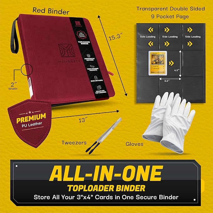 Toploader Binder | Holds 252 Toploaders | 9-Pocket | Ringless Double-Sided Pockets | Includes Collector Tweezers & Gloves | Premium Top Loader Binder for Trading Cards, Pokemon, Yu-Gi-Oh & TCG