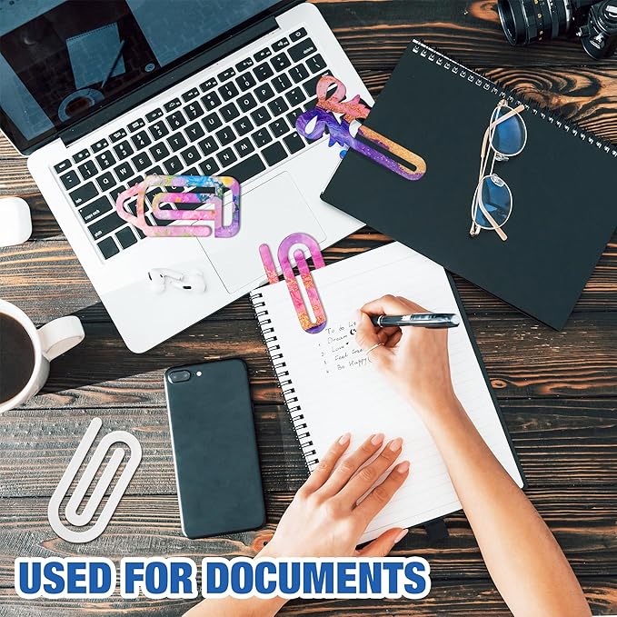 24 Pack Acrylic Sublimation Paper Clips Blanks, 4" X 2" 12Pcs Jumbo Sublimation Paper Clips with 12Pcs Gift Bags Personalized Paperclips Bookmark for DIY Crafts, Home Office School Supplies