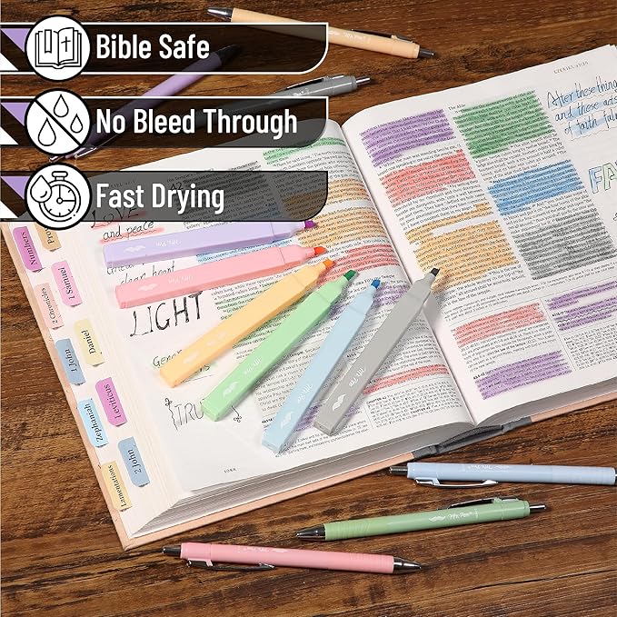 Mr. Pen- Aesthetic Highlighters and Pens No Bleed, 12 Pack, Assorted Colors Bible Highlighters No Bleed, Black Ink Bible Pens