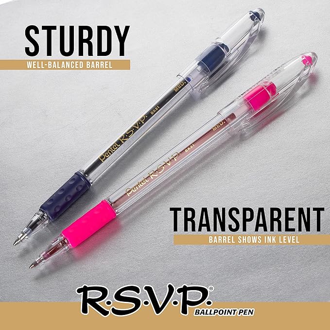 Pentel RSVP Ballpoint Pen, (1.0mm), Medium Line, Blue Ink, 12 Pack (BK91PC12C)