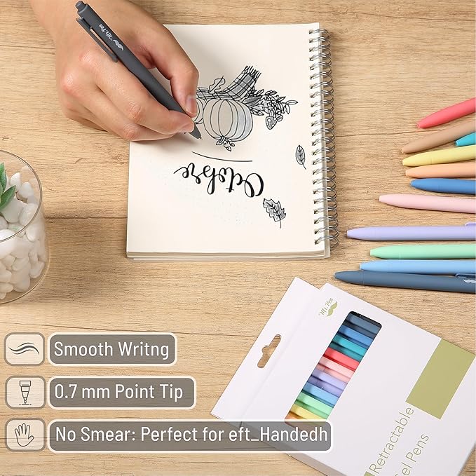 Mr. Pen- Retractable Gel Pens, 12 Pack, Black Ink Gel Pens, Pastel Barrels, Fast Dry, Gel Pen Fine Point 0.7mm