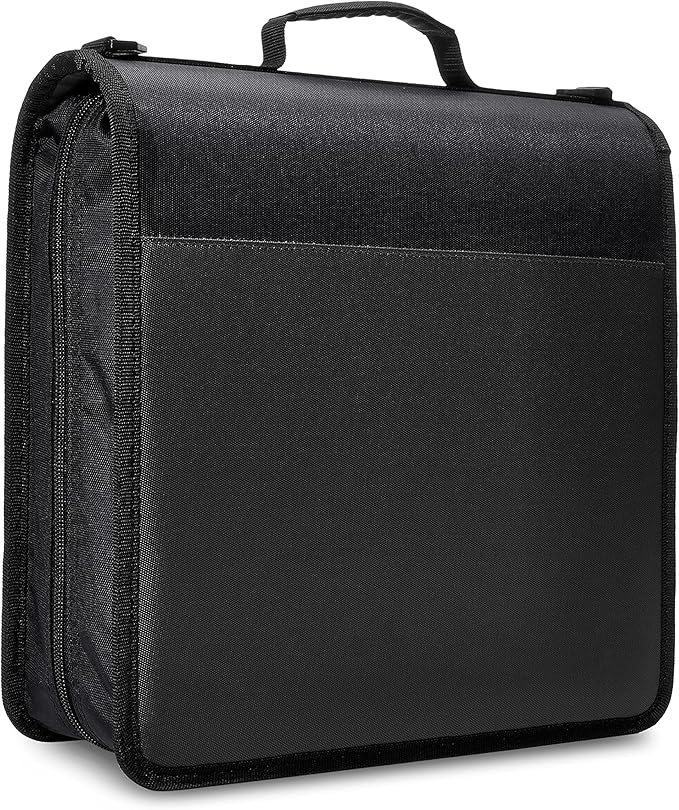 Amazon Basics Durable 3 Ring Binder with Zipper and Strap, Multiple Pockets, Sturdy Storage for School and Office, 3 inch, Black