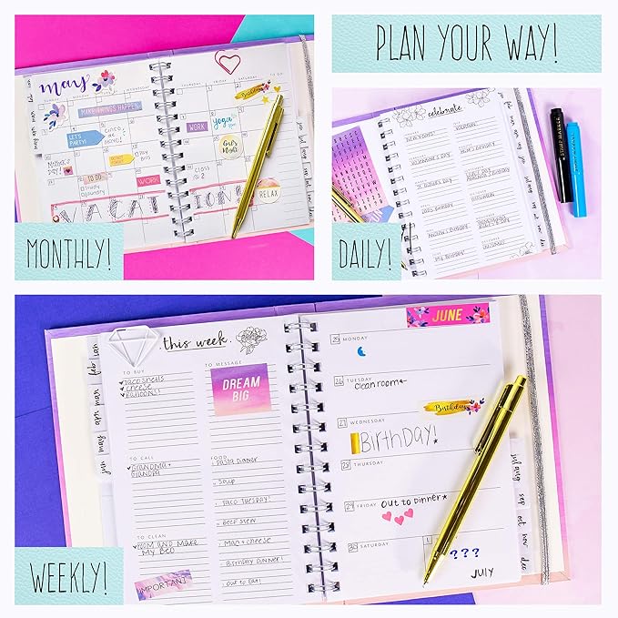 STMT Planner Set - Decorate The Ultimate DIY Daily Planner, Organizer, Diary, Journal, Agenda with Embellishments, Stickers, Paper Clips, Stamp Markers & Pens, Inspiring for Kids and Teen Girls