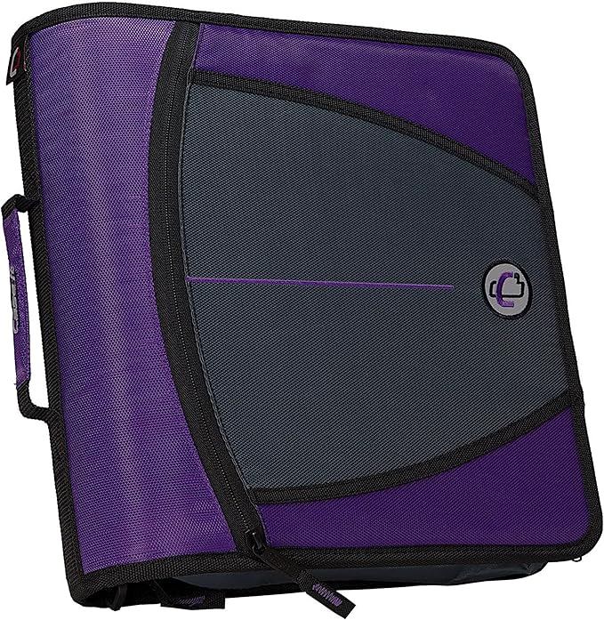 Case-it Mighty Zip Tab School Zipper Binder | 3-Inch O-Rings, 600-Sheet Capacity, 5-Subject Expanding File Folder, Multiple Pockets & Storage Organizer, Shoulder Strap | D-146 Purple