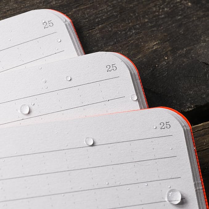 Rite in the Rain Weatherproof Mini Stapled Notebook, 3.25" x 4.625", Orange Cover, Universal Pattern, 3 Pack (No. OR71FX-M)