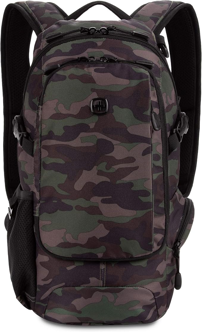 SwissGear 3598 Backpack, Narrow Daypack, Ideal for Commuting and School, Camo/Green