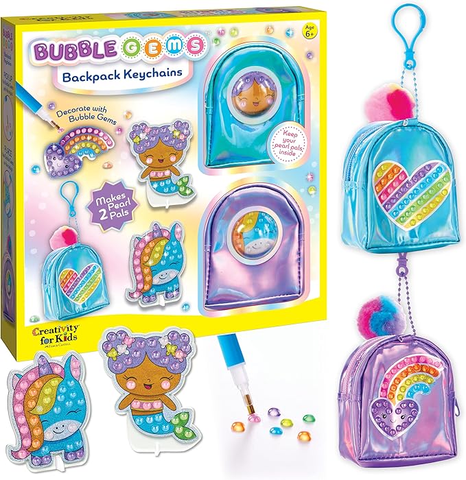 Creativity for Kids Bubble Gems Backpack Keychains - DIY Diamond Art Kits for Kids, Unicorn Toys for Girls, Gem Art Mermaid Gifts for Girls (Ages 6+)