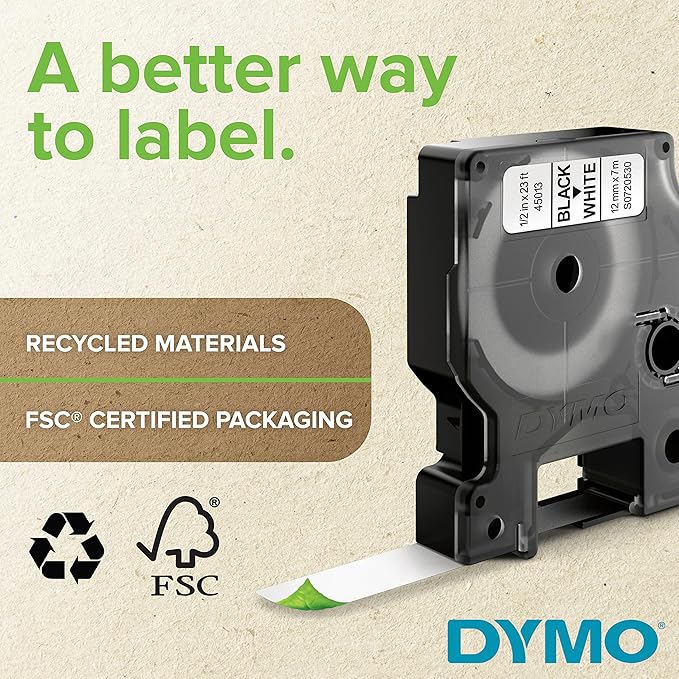 DYMO Rhino Industrial Vinyl Labels 3/4" Black Print on White Tape
