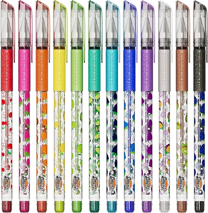 Smens Scented Glitter Gel Pens – 12 Pack Colored Gel Pens with Sparkly Ink & Gourmet Scented Grips – Fun School Supplies, Cute Journaling Pens & Creative Stationery Gift Set