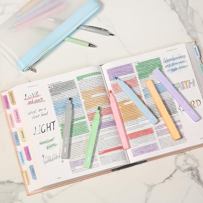 Mr. Pen- Aesthetic Highlighters and Pens No Bleed, 12 Pack, Assorted Colors Bible Highlighters No Bleed, Black Ink Bible Pens