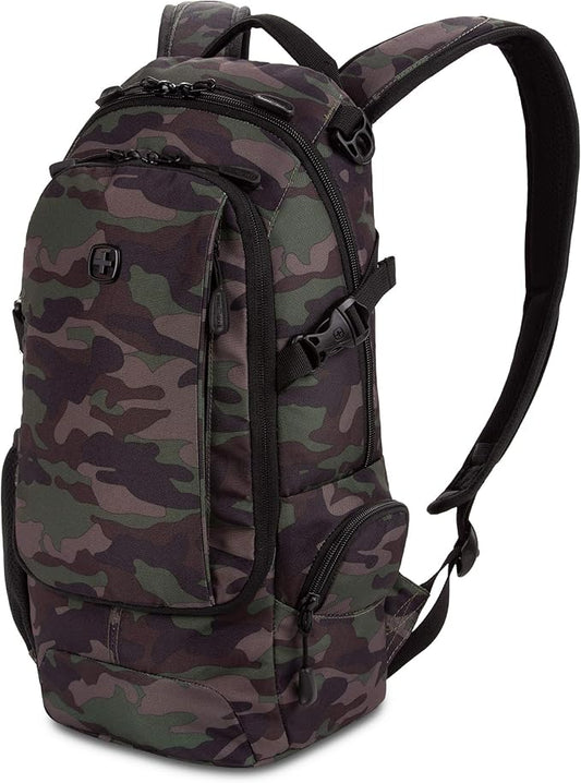 SwissGear 3598 Backpack, Narrow Daypack, Ideal for Commuting and School, Camo/Green