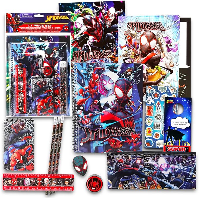 Spiderman School Supplies Set - Marvel Stationery Bundle with Spiderman Pencil Case, Spiderman Pencils, Erasers, Stickers, More | Marvel School Supplies for Boys
