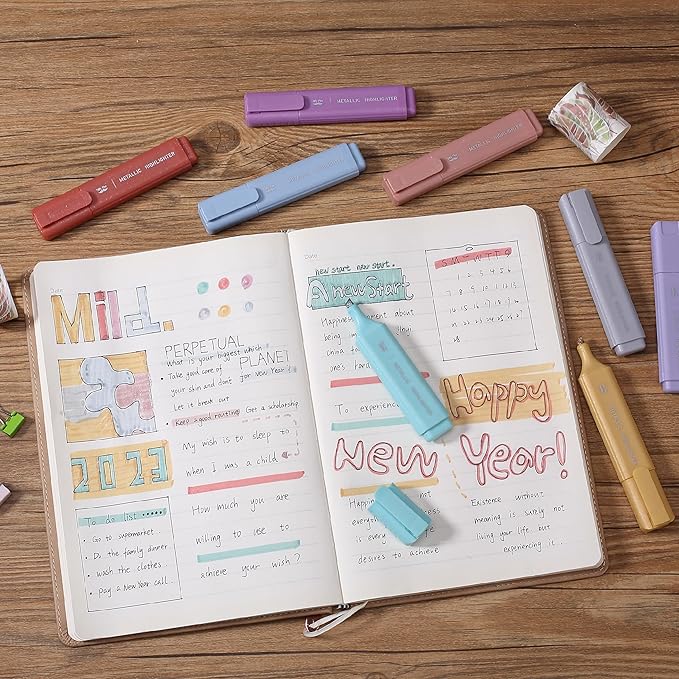 Mr. Pen- Glitter Highlighters, 8Pack, Metallic Colors, Chisel Tip Aesthetic Highlighters, Cute Markers