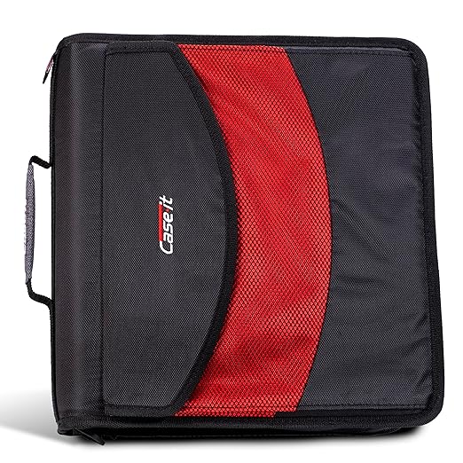 Case-it The Dual 2-in-1 Zipper Binder - Two 1.5 Inch D-Rings - Includes Pencil Pouch - Multiple Pockets - 600 Sheet Capacity - Comes with Shoulder Strap - Black Dual-121-A