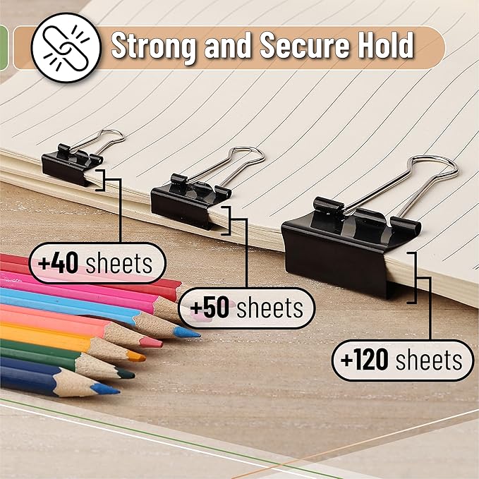 Mr. Pen- Assorted Clips & Bands: Binder, Paper (Small, Medium, Large) & Foldback Clips; Rubber Bands