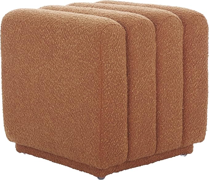 SAFAVIEH Home Collection Joseph Rust Boucle Channel Tufted Square Ottoman Seat Foot Rest (Fully Assembled)