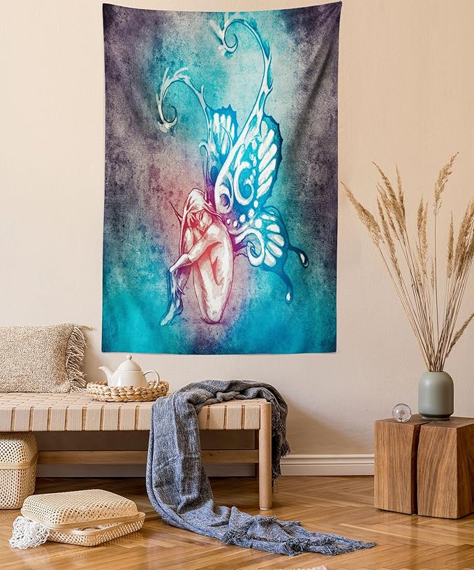 Ambesonne Butterfly Tapestry, with Butterfly Wings Renewal Female Rebirth Psyche Lightness of Being, Wall Hanging for Bedroom Living Room Dorm Decor, 40" X 60", Blue Purple