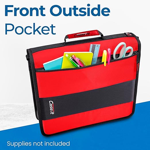 Case-it Classic Zipper Binder | 2-Inch O-Rings, 350 Sheet Capacity, Multiple Storage Pockets & Shoulder Strap | School & Office Organizer | D-251 Fire Engine Red | 6 Pack