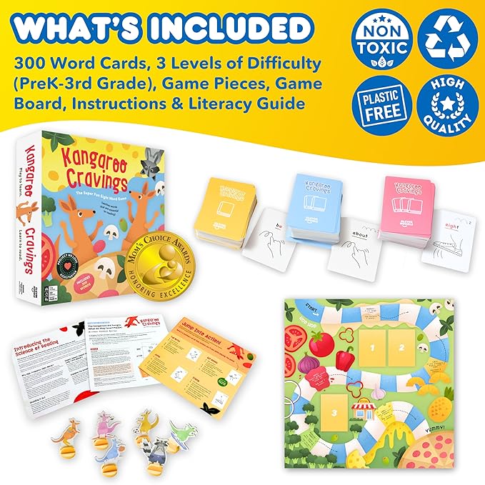Kangaroo Cravings Learn to Read Sight Word Games - Fun Reading Games for Kids Ages 5-7 - Parent & Teacher Must Haves for Preschool, Kindergarten, 1st-3rd Grade