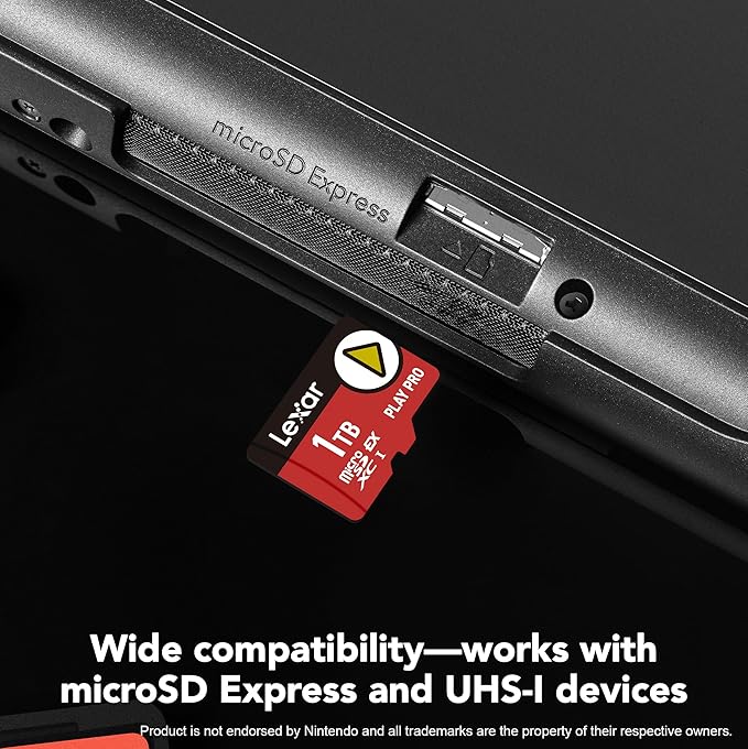 Lexar 1TB Play PRO microSD Express Card, UHS-I, C10, U3, V30, Full HD, 4K, Up to 900/600 MB/s Memory Card, Nintendo-Switch 2, ASUS ROG Ally, Steam Deck (LMSXPS0001T-BNNNU)