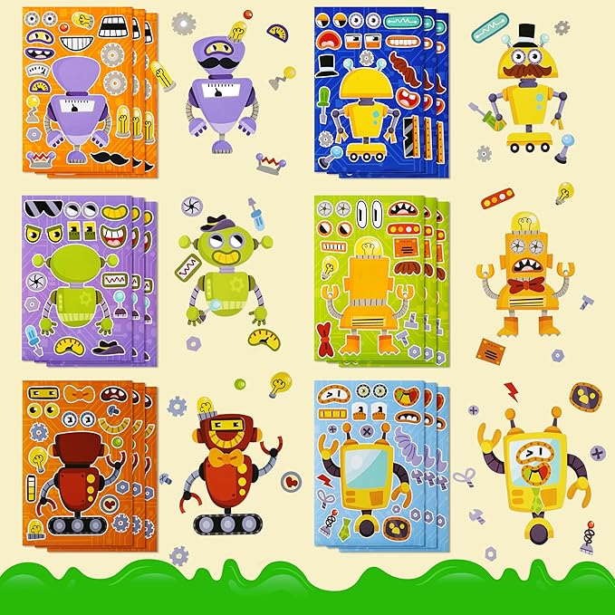 JOYIN 36 Sheets 9"x6" Make a face Stickers for Kids, Make Your Own Robot Stickers, Crafts Birthday Party Favors, Goodie Bags Classroom Activities