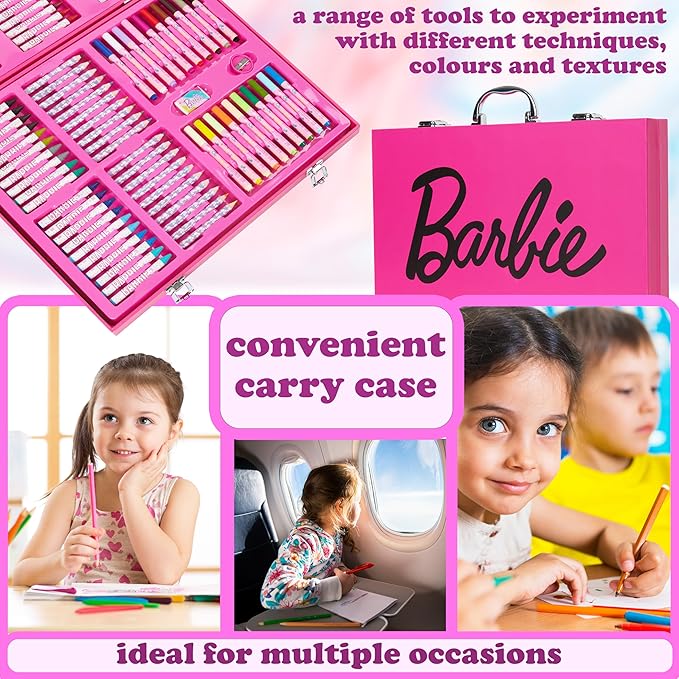 Barbie Colored Pencils Art Supplies Kids Set 130+ Pcs Coloring Markers Girls Drawing Pencils Supplies Travel Case with Crayons Felt Tips Arts and Crafts for Kids 4-12