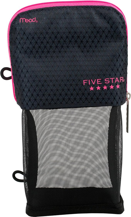 Five Star Pencil Pouch, Pen Case, Stand 'N Store Zipper Pouch, Fits 3-Ring Binder, Storage Organizer for Supplies Earbuds Chargers Cables Makeup, Navy/Pink (505160B-ECM)
