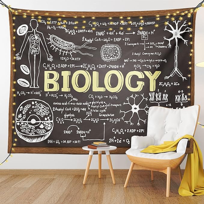 Ambesonne Science Tapestry, Chalkboard Biology Hand Written, Wide Wall Hanging for Bedroom Living Room Dorm, 60" X 40", Black Brown Pale Yellow