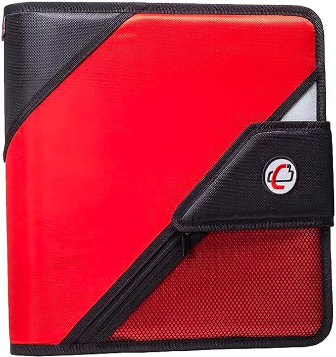 Case-it The Open Tab Velcro Opening Binder - 2 Inch O-Rings - 5 Color Tab Expanding File Folder - Multiple Pockets - 400 Sheet Capacity - Red S-826-A