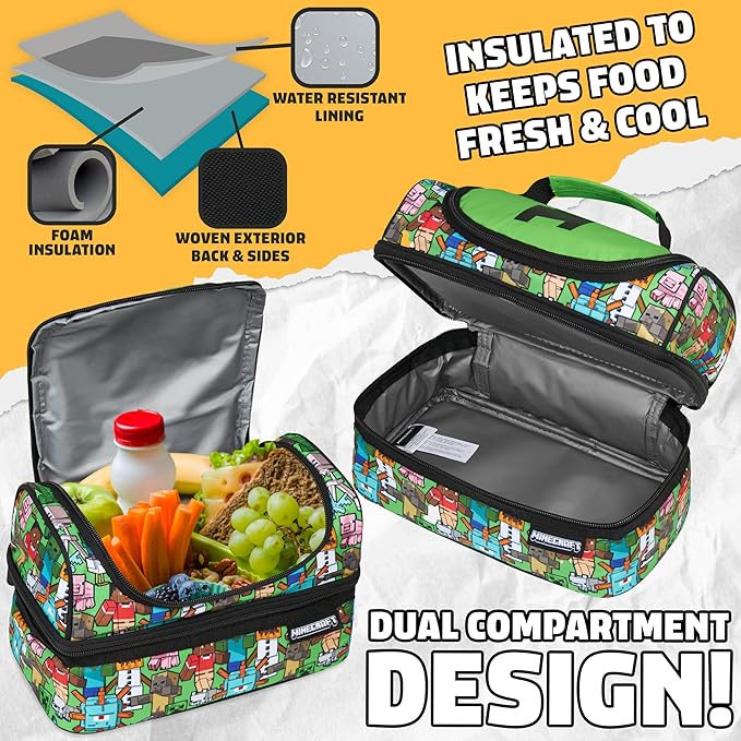 Minecraft Insulated Lunch Bag for Kids Creeper Lunchbox for Boys School Supplies Food Carrier Snacks Picnic Beach Days Travel Gamer Gifts for Kids (Multi)
