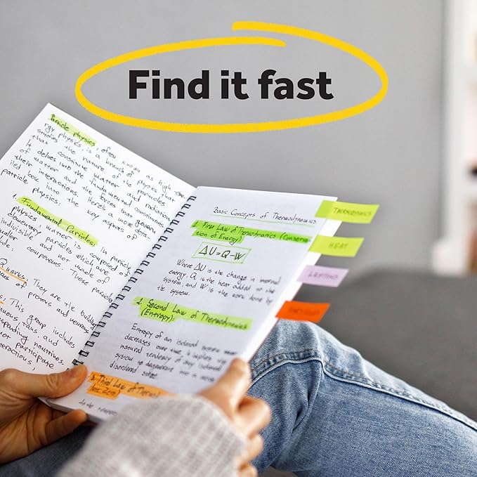 Post-it Page Markers Sticky Tabs for Books/Documents, Assorted Rainbow Colors, (670-5AF) 0.5 in x 1.75 in (12.7 mm x 44.4 mm), 50 Sheets/Pad, 5 Pads/Pack, 6-Pack