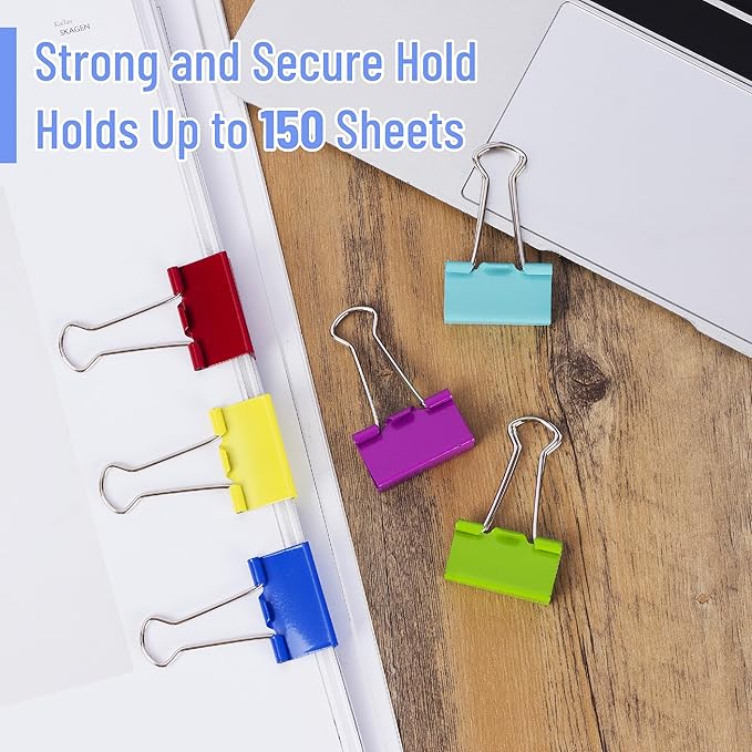 Mr. Pen- Binder Clips, 1.25 inch, 25 Pack, Colored Colored Binder Paper Clips Medium Size, Paper Clamps for Office Supplies, Home, School, Business, Document Organizing