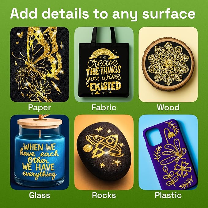 ARTISTRO 2 Glitter Gold Acrylic Paint Markers - 0.7mm Extra Fine-Tip Paint Pens - Perfect for Crafting, Art Projects, & More