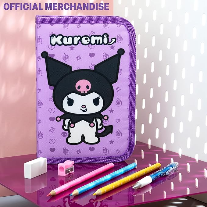 Hello Kitty Sanrio Pencil Case Kids Colored Pencils Markers Kawaii Kuromi Stationery Gifts for Kids (Lilac Kuromi)