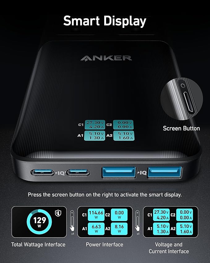 Anker Prime Charging Station, 140W 6-in-1 Travel Power Strip, 5ft Detachable Extension Cord with Multiple Outlets, 2 AC, 2 USB C, 2 USB A, Desk Accessories, Home Office (Non-Battery/Wireless)