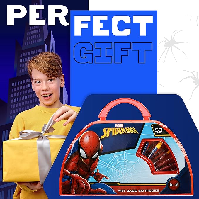 Marvel Spiderman Colored Pencils Art Supplies Kids Set Coloring Pens Stationery Girls Drawing Pencils Supplies Travel Case with Crayons Arts and Crafts for Kids 4-12 (Red/Navy)