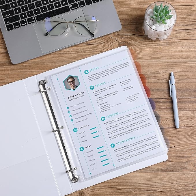 Mr. Pen- Clear Sheet Protectors with Tabs, 8 Tabs, 2 Sets, Clear Plastic Dividers for 3 Ring Binder, Insertable Index Page Divider Multicolor Tabs