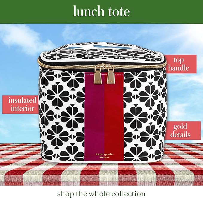 kate spade new york Insulated Lunch Tote, Small Lunch Cooler, Cute Lunch Bag for Women, Floral Thermal Bag with Double Zipper Close and Carrying Handle, Spade Flower Stripe
