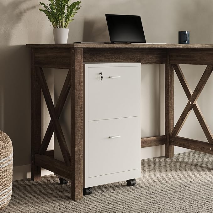 File Cabinet - 2-Drawer Cabinet with Lock and Deep Drawer Storage - Rolling Filing Cabinet for Under The Desk, Home, or Office by Lavish Home (White)