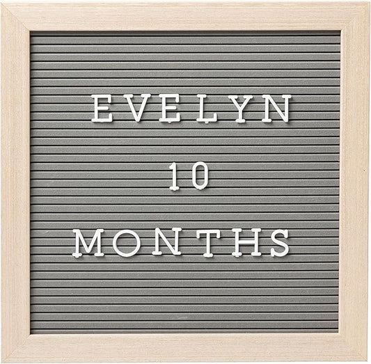 Pearhead Felt Wooden Letterboard Set - Ideal Photo Sharing Prop for Baby Announcements, Milestone Keepsake, Custom Message Board and Shower Gift - Includes 188 Letters, Numbers, and Symbols - Gray