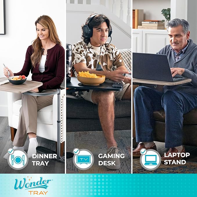 Stander Wonder Tray, Adjustable Swivel Table, Large Laptop Stand, Couch Desk, Side Tables & Gaming Bench, TV-Trays for Eating on Couches, Chairs, Recliners, Maple