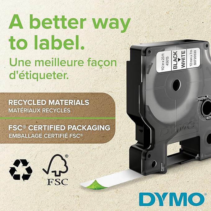 Dymo 45803 D1 Standard Self-Adhesive Labels for LabelManager Printers, 19 mm x 7 m - Black on White