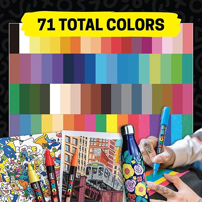 posca Paint Markers, 3M Fine Point Acrylic Paint Pens with Reversible Tips, Art Supplies For Gifts, Decorations Fabric, Metal, Glass, Wood and Canvas, Set of 15